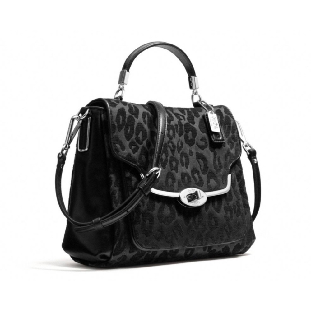Coach Madison Small Leopard Black Chenille Purse